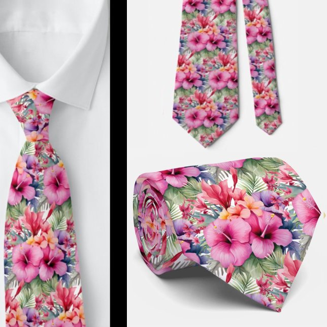 Corbata Flores Tropicales Hibiscus Calzado de cuello de ve (Subido por el creador)