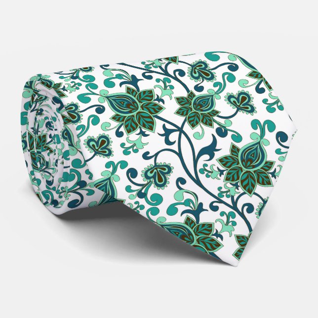 Corbata Flores verdes de paisley (Enrollado)