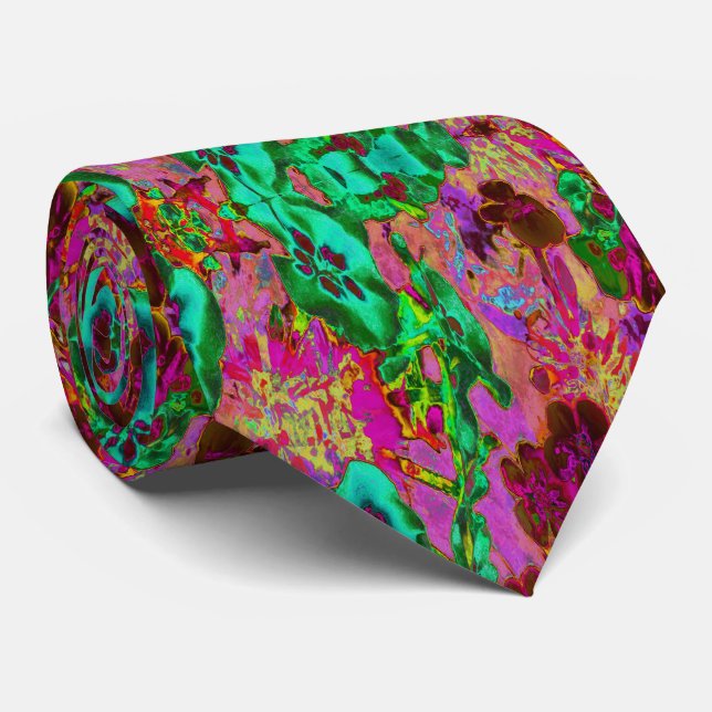 Corbata Flores Verdes Esmeralda Psicodélicas Trippy (Enrollado)