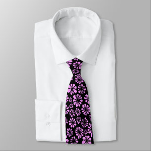 Corbata Flores - Violeta ligera sobre negro