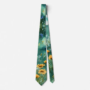 Corbata Flores virales de paisaje verde suave