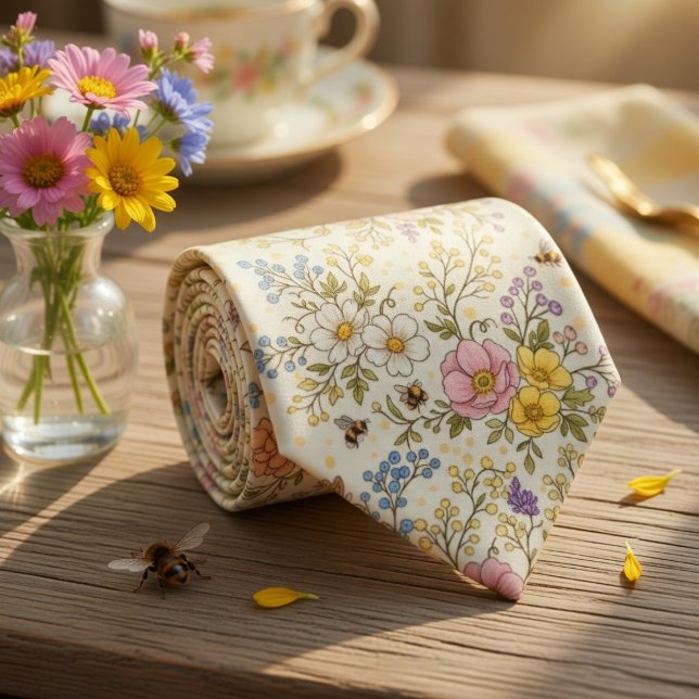 Corbata Flores y Abejas de Pradera Caprichosa (Subido por el creador)