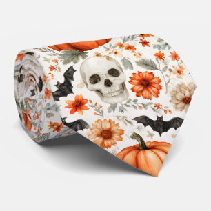 Corbata Flores y calabazas de Halloween