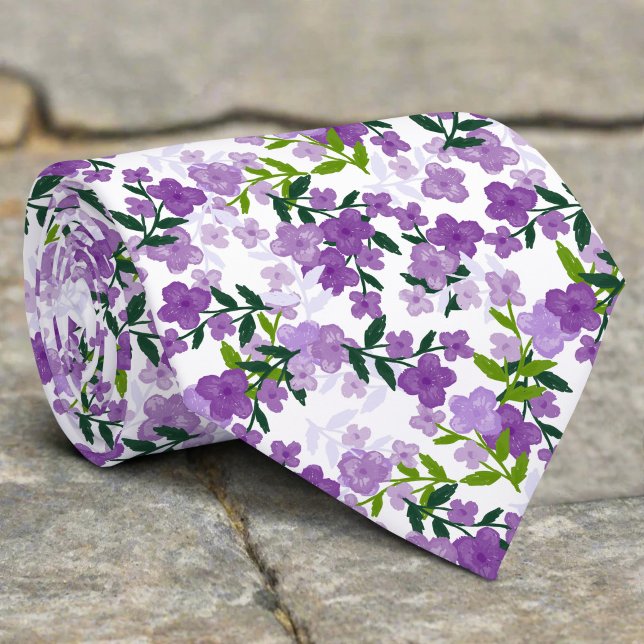 Corbata Flores y Hojas Moradas Bodas Acuarela (Subido por el creador)
