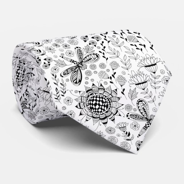 Corbata Flores y libélulas (Enrollado)