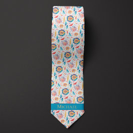 Corbata Flores y plumas acuarelas