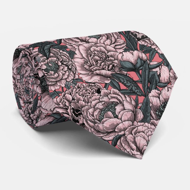 Corbata Flores y polillas rosadas (Enrollado)