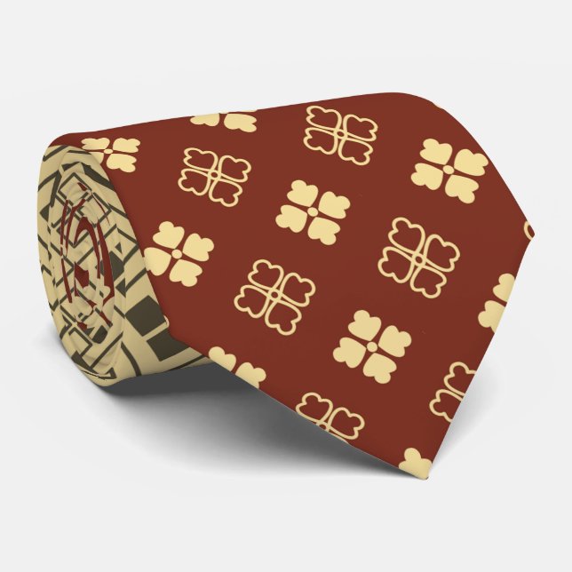Corbata Flower and Diamond Pattern Gold Red (Enrollado)