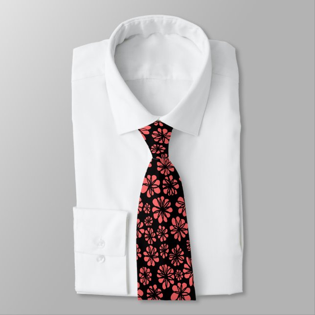 Corbata Flowers - Tropical Pink on Black (Atado)