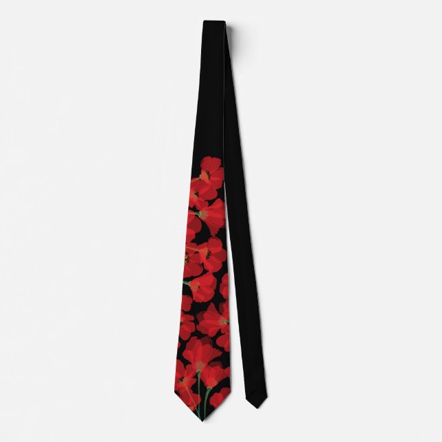 Corbata Fluers de Pavot Rouge sur Noir (Anverso)