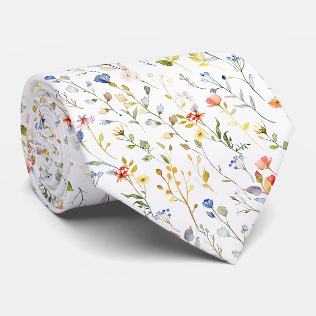 Corbata Follaje de otoño y flores silvestres (Enrollado)