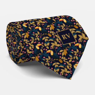 Corbata Follaje de Tucán sobre Azul Marino