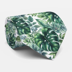 Corbata Follaje de vegetación tropical en acuarela con dia