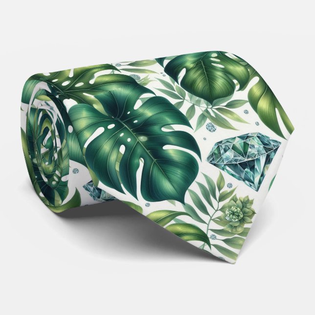 Corbata Follaje de Vegetación Tropical en Acuarela con Dia (Enrollado)