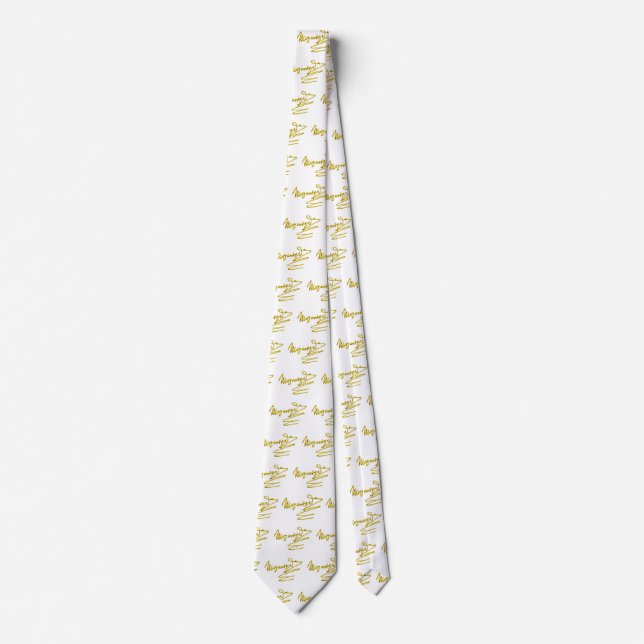 Corbata FOMENTO A MOZART Gold Signature De Compositor Blan (Anverso)