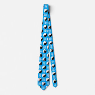 Corbata Fondo azul patrón chino Yinyang