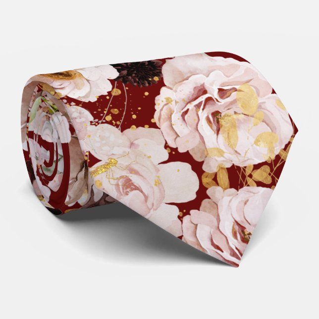 Corbata Fondo boho H2 Rosas Polvorientas Burgundy Crisante (Enrollado)