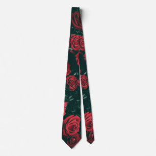 Corbata Fondo con patrón floral de rosas rojas oscuras y m
