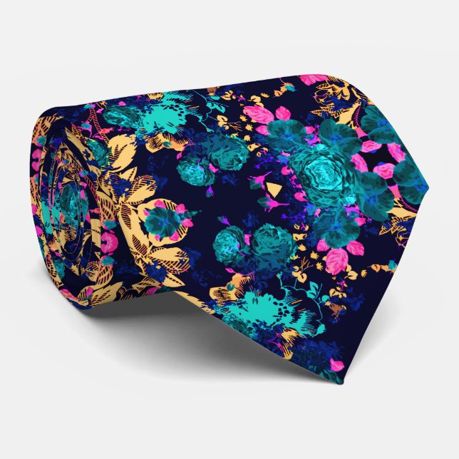 Corbata Fondo de flores abstractas lindas y chic (Enrollado)