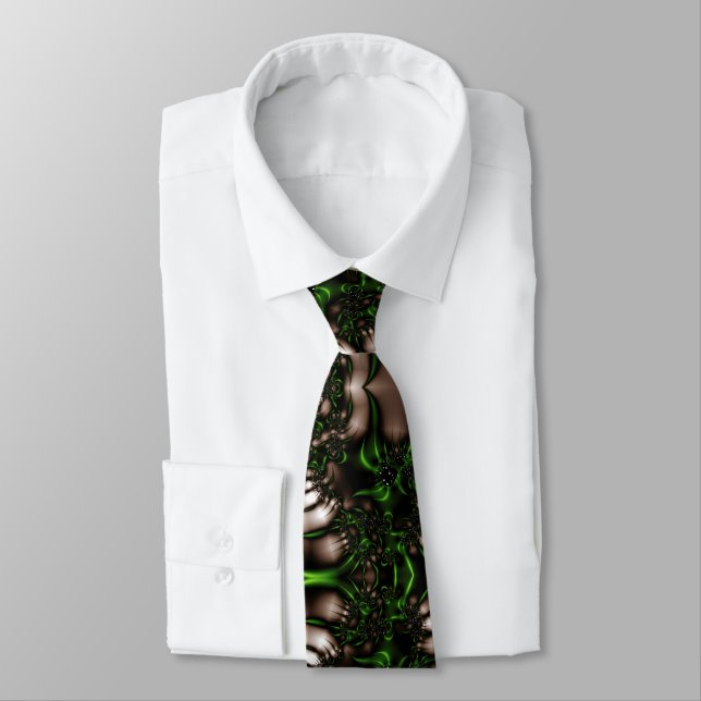 Corbata fondo fractal blanco verde cósmico (Atado)