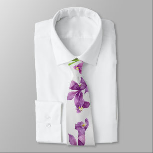 Corbata Fondo Morado Iris Botánico Floral Gris