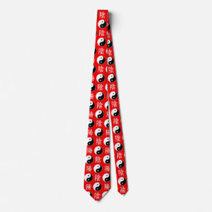 Corbata Fondo rojo patrón chino Yinyang