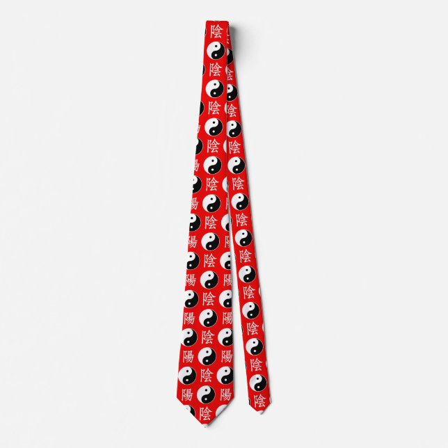 Corbata Fondo rojo patrón chino Yinyang (Anverso)
