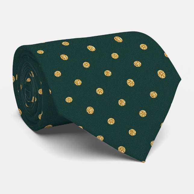 Corbata Forest Green & Gold Polka Dot  (Enrollado)