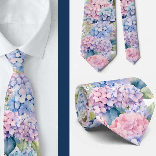 Corbata Formal Cuello Floral Acuarela Hortensias (Subido por el creador)
