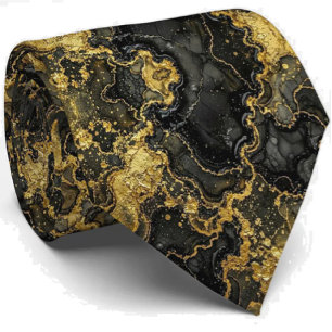 Corbata Formal de Lujo Mármol Negro y Dorado