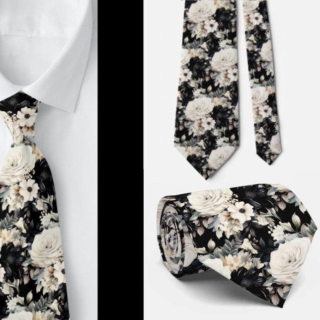 Corbata Formal Floral Acuarela Negra y Blanca (Subido por el creador)