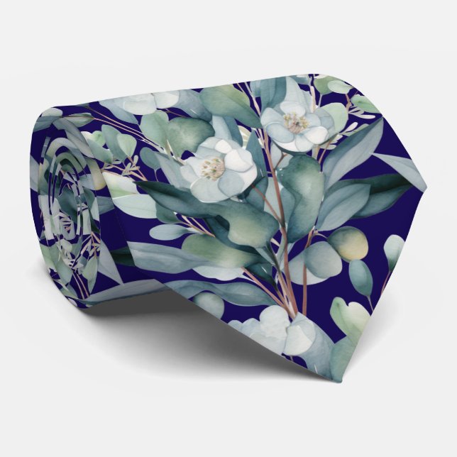 Corbata Formal Floral Clásica Verde de Eucalipto (Enrollado)