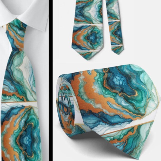 Corbata Formal | Mármol Azul Teal y Dorado (Subido por el creador)