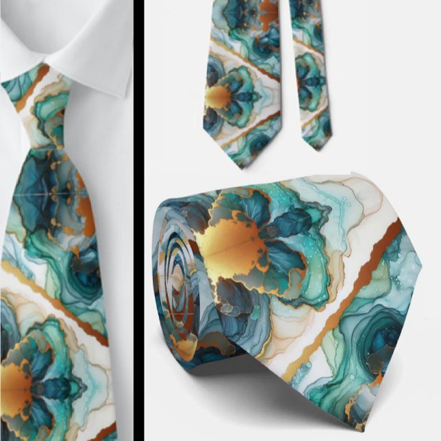 Corbata Formal | Mármol Azul Teal y Dorado (Subido por el creador)