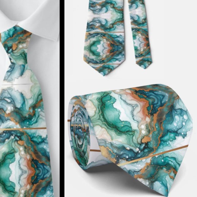 Corbata Formal | Mármol Azul Teal y Dorado (Subido por el creador)