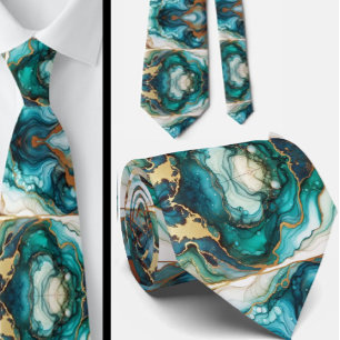Corbata Formal Mármol Azul Teal y Dorado