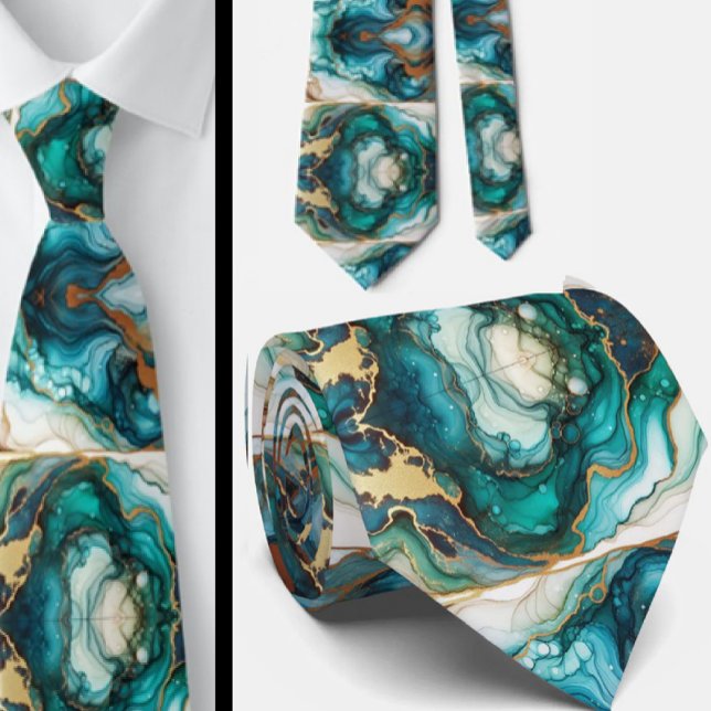 Corbata Formal | Mármol Azul Teal y Dorado (Subido por el creador)