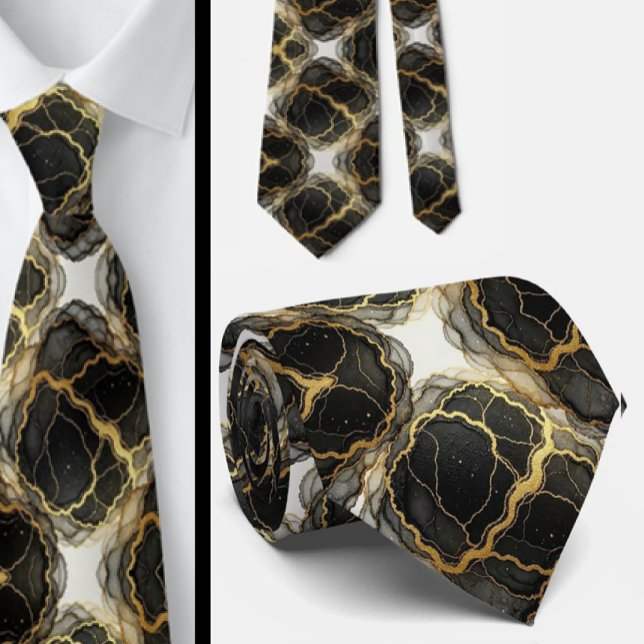 Corbata Formal | Mármol Negro, Blanco y Dorado (Subido por el creador)