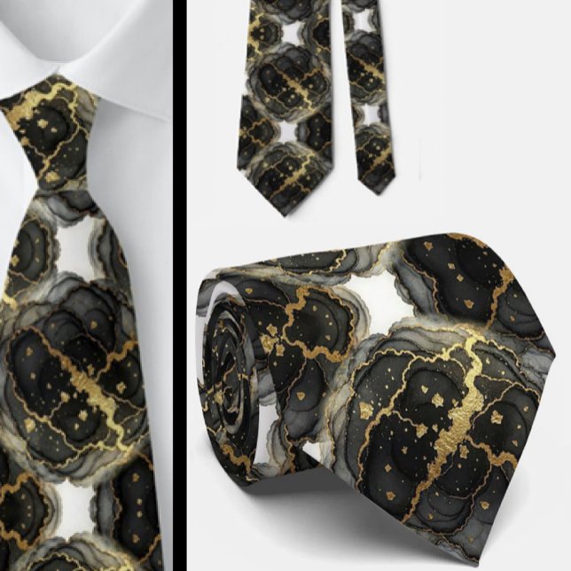 Corbata Formal | Mármol Negro, Blanco y Dorado (Subido por el creador)