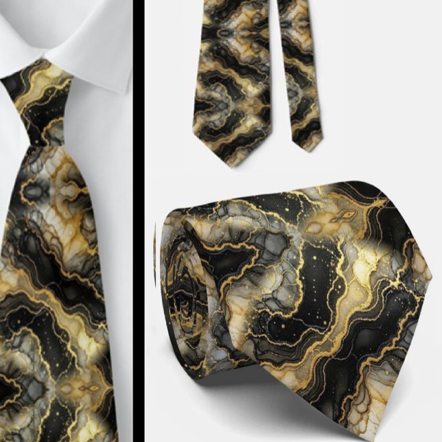 Corbata Formal | Mármol Negro, Blanco y Dorado (Subido por el creador)