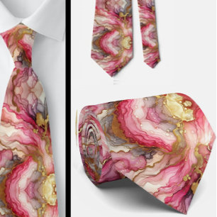 Corbata Formal Mármol Rosa y Dorado