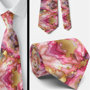 Corbata Formal Mármol Rosa y Dorado