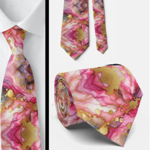 Corbata Formal   Mármol Rosa y Dorado