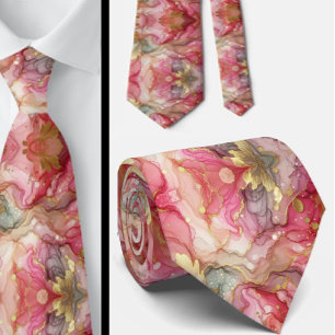 Corbata Formal Mármol Rosa y Dorado
