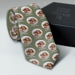 Corbata Foto de un círculo con texto - verde gris<br><div class="desc">Añadir una imagen a este patrón de collage de fotos. El fondo es un verde gris neutro con la foto en un patrón de punto de polka. Puedes usar esto como regalo del Día del Padre o como regalo para el abuelo con una foto de los nietos. Para obtener los...</div>