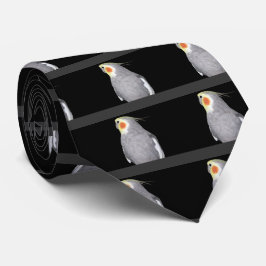 Corbata Foto del Cockatiel del pájaro del mascota en negro
