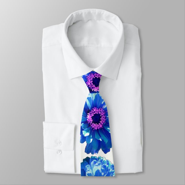 Corbata Foto floral azul margarita (Atado)