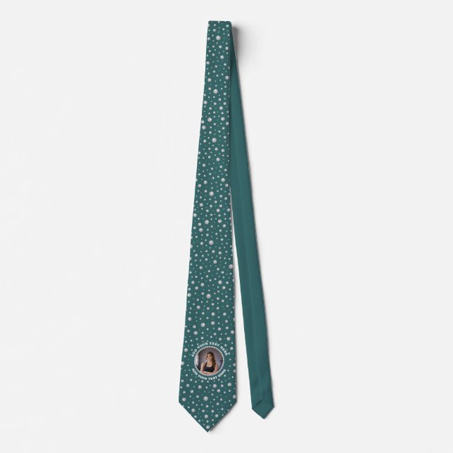 Corbata Foto personalizada con círculo de perlas sobre azu (Anverso)