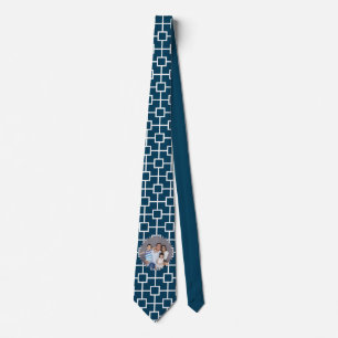Corbata Foto personalizada en fondo geométrico azul