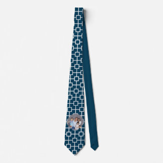 Corbata Foto personalizada en fondo geométrico azul